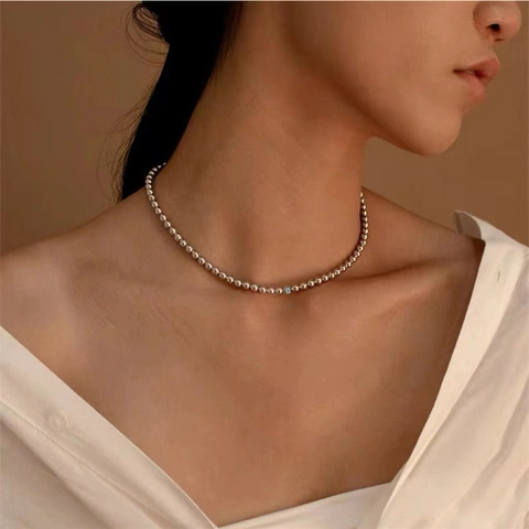 Collar De Cuentas De Acero Inoxidable Con Circón Gargantilla Minimalista Simple Para Mujer Accesorio Elegante