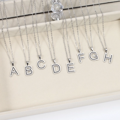 Collar Con Colgante De Letra Inicial Acero Inoxidable Esmalte No Se Desvanece Joyería Minimalista Pulida
