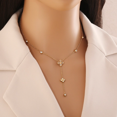 Elegante Collana Lariat A Forma Di Y In Acciaio Inossidabile Catena Lunga Con Nappine Ciondoli Cuore Farfalla Croce