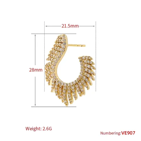 Feather Wing Stud Earrings Brass Micro Pave Cubic Zirconia Bohemian Luxury Fashion Jewelry For Women Elegant Wing Shape