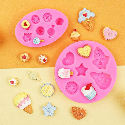 Silicone Molds For Fondant Cake Decorating Miniature Food Play Clay Resin Crafting Shell Ice Cream Cupcake Shapes