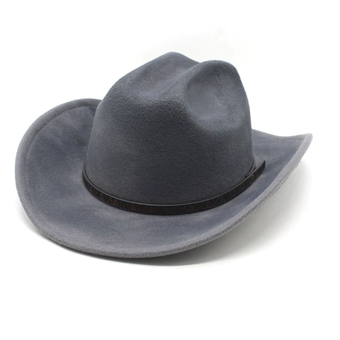 Chapeau De Cowboy Western En Feutre Polyester Large Bord Style Vintage Délavé Avec Bande En Similicuir