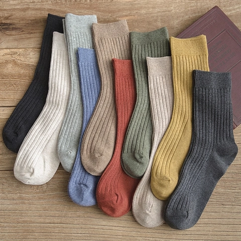 Women Slouch Socks Ribbed Knit Solid Color Contrast Striped Crew Socks Breathable Retro Varsity Style Soft Cotton Blend Casual Fashion
