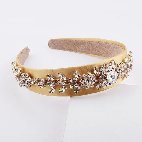Cerchietto Barocco Strass Cristallo Raso Avvolto Fiore Foglia Fascia Larga Capelli Per Donne Matrimonio Festa Ballo