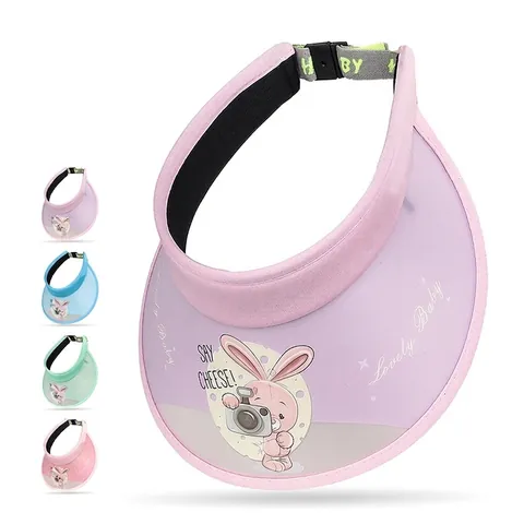 Kinder Sonnenblende Hut Leere Spitze UV Schutz Polyester PVC Verstellbar Hase Cartoon Große Krempe Sommer Draußen