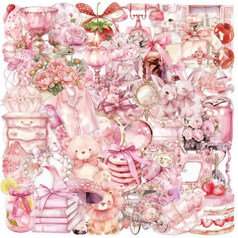 Rosa Märchen Wasserfeste PET Aufkleber Süße Aquarell Tier Blumen Schreibwaren Ästhetische Sticker Für Journal Laptop DIY Dekor