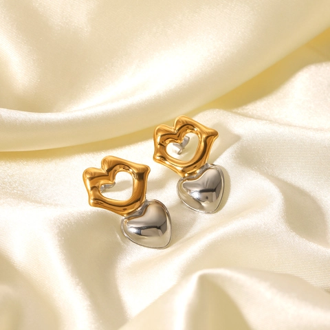 Herz Lippen Design Bi-Color Gold Silber 18K Vergoldet Edelstahl Ohrstecker Ins Stil Luxus Für Frauen