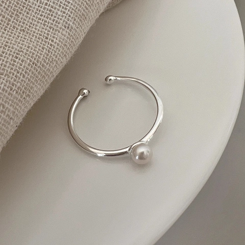 Anello In Argento Sterling S925 Con Perla de Agua Dulce D'acqua Dolce Minimalista Regolabile Design A Onda Gioielli Da Donna Elegante