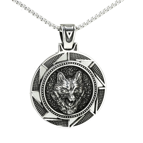 Wolf Head Pendant Necklace Stainless Steel Viking Norse Mythology Style Retro Gothic Jewelry For Men
