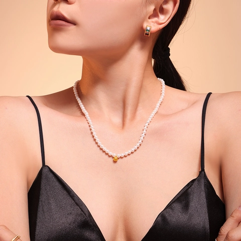 Elegant Shell Artificial Pearl Necklace And Bracelet With Stainless Steel Gold Round Ball Pendant For Women Sweet Style