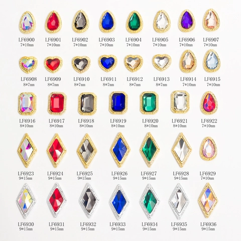 Amuletos De Arte De Uñas De Aleación Y Piedras Preciosas Formas Gota Corazón Rombo Borde Metálico Decoraciones De Manicura