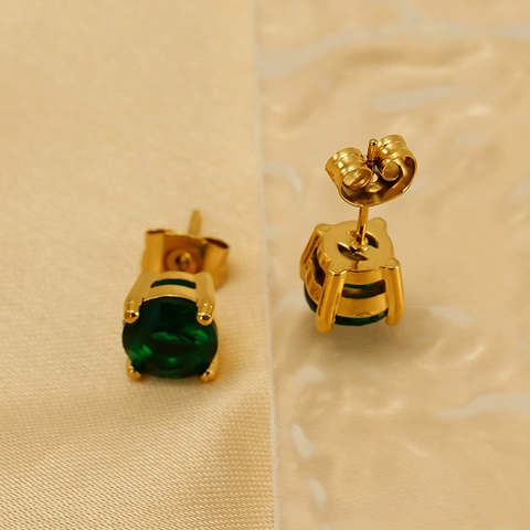Orecchini A Lobo Tondi Con Zirconia Acciaio Inossidabile Placcato Oro 18K Gioielli Minimalisti Per Donna