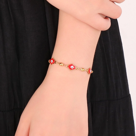 Hamsa Hand Bracelet Stainless Steel Enamel Evil Eye Adjustable Chain Jewelry For Women Fatima Hand Amulet