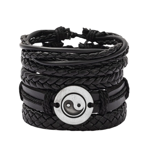 Vintage Tai Chi Yin Yang Charme Geflochtenes Rindsleder Armband Für Herren Verstellbar Punk Rock Legierung Schmuck Armreif