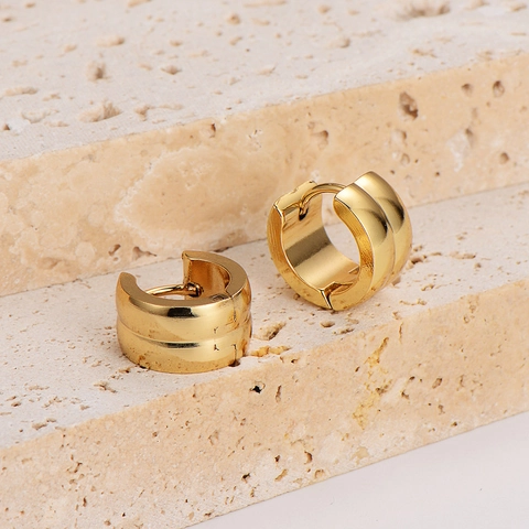 Minimalist Wide Hoop Earrings 304 Stainless Steel 18K Gold Plated Huggie Geometric Ear Buckle For Men Women Accessory