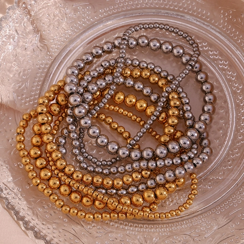 Pulsera De Cuentas Elástica De Acero Inoxidable Chapado En Oro Impermeable Minimalista Retro Joyas Apilables Para Mujeres Hombres