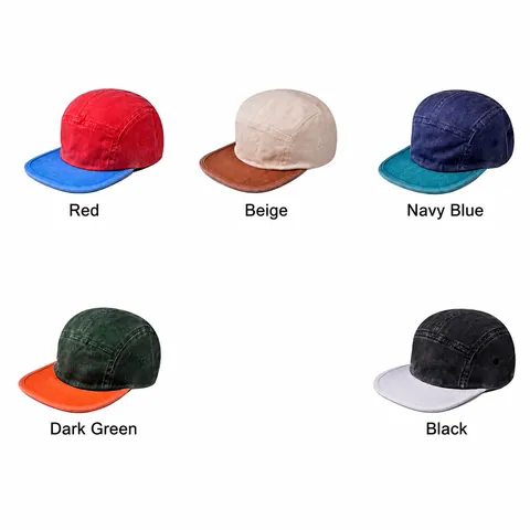 Vintage 5 Panel Baseball Cap For Men Women Color Block Flat Brim Washed Cotton Camper Hat Adjustable Outdoor Hip Hop Sun Hat