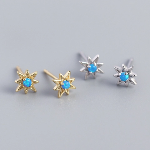 Orecchini A Lobo Stella Octagramma In Argento Sterling 925 Con Opale Blu Placcati Oro Gioielli Eleganti Per Donne