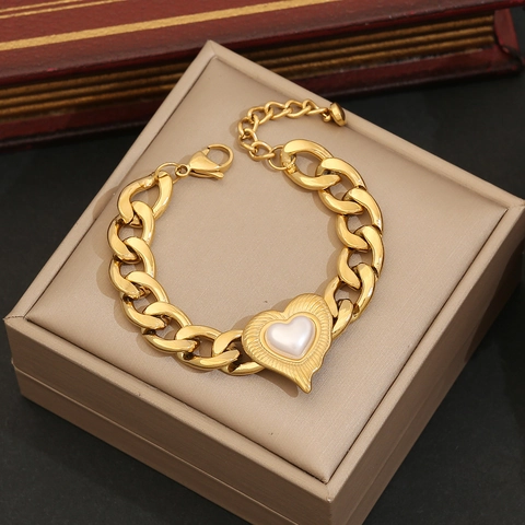 Herz Perlmutt Schmuck Gold Vergoldeter Edelstahl Schlangenkette Halskette Und Ohrstecker Für Frauen Elegant