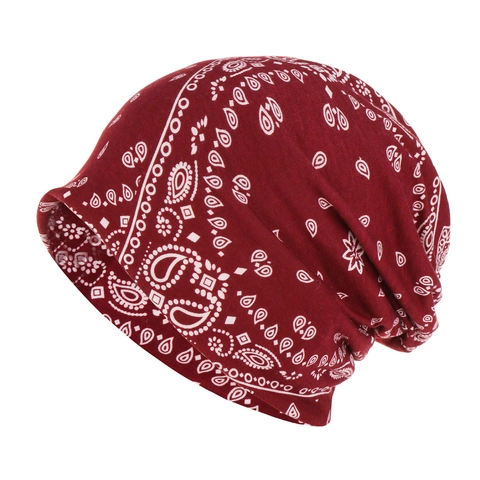 Paisley Beanie Hat Soft Polyester Knit Slouchy Hip Hop Fashion Dual Use Neck Gaiter Headwear For Men And Women