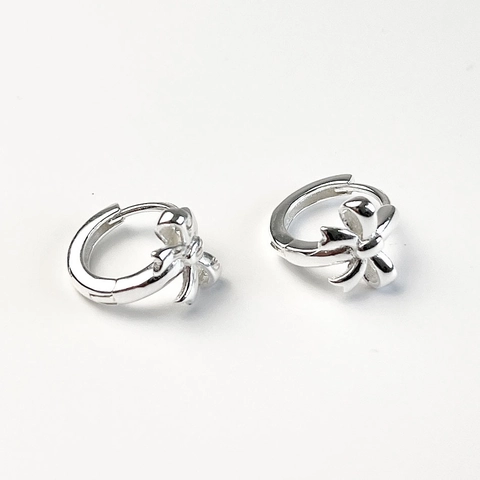 Orecchini A Cerchio Con Fiocco Argento Sterling 925 Minimalista Stile Nastro Gioielli Per Donna