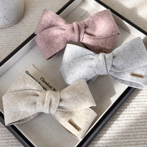 Eleganti Fermagli Per Capelli Con Fiocco Autunno Inverno Feltro Di Lana Clip A Molla Targhetta In Metallo Per Donna