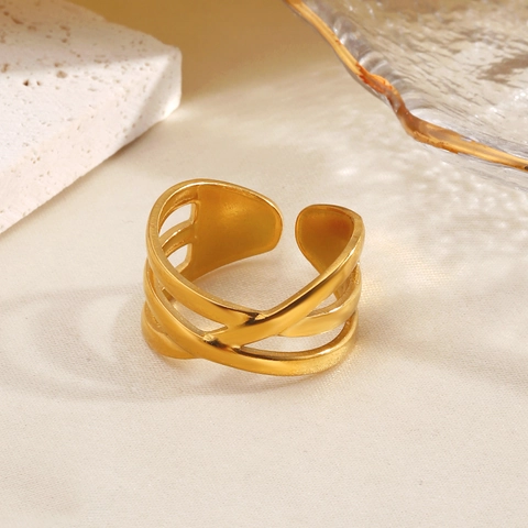 Anillo Línea Multicapa Cruzada Minimalista Acero Inoxidable Ajustable Joyería Moda Geométrica Para Mujeres Oro Plata