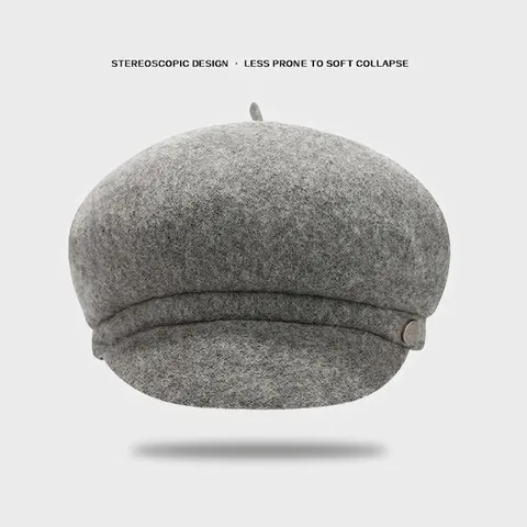Damen Vintage Wolle Baskenmütze Verdickt Einfarbig Französisch Stil Künstler Maler Kappe Herbst Winter Warm Mode Accessoire