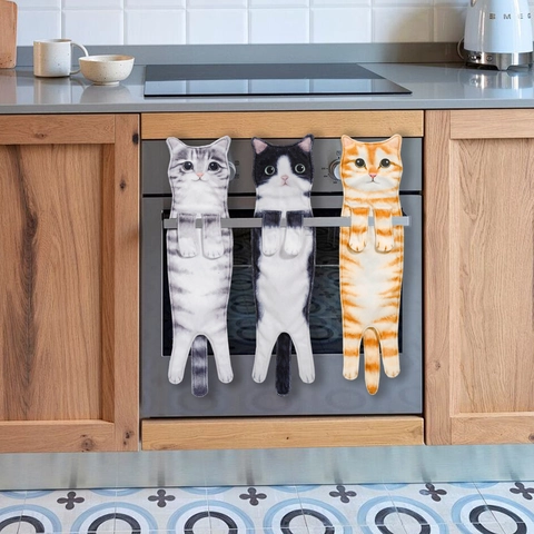 Creative Realistic Cat Hand Towel Hanging Absorbent Polyester Fabric Cute Animal Shape Decor For Bathroom Kitchen