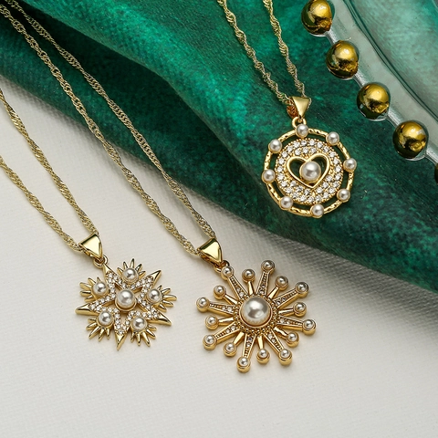 Koperen Hanger Ketting Verguld Hart Ster Kunstparel Zirconia Elegante Mode-Sieraden Voor Dames