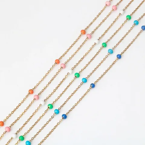 Stainless Steel Beaded Chain For DIY Jewelry Making Colorful Enamel Beads Necklace Bracelet Link Components Trendy Accessory