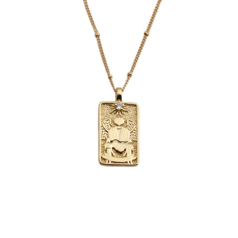 Collana Con Pendente Rettangolare Carta Dei Tarocchi Del Dio Del Sole Rame Placcato Oro Zircone Per Donna