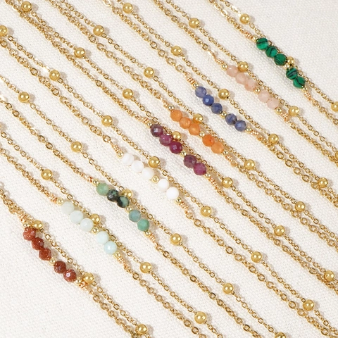 Layered Bracelet 18K Gold Plated Semi Precious Stones Faceted Beads Adjustable Elegant Jewelry For Women