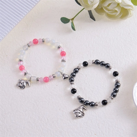 Pulseras Magnéticas Corazón A Juego Halloween Colgantes Sombrero Bruja Aleación Cuentas Cristal Vidrio Hematita Parejas