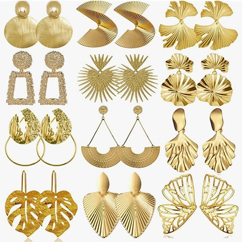 Bohemian Exaggerated Alloy Earrings Geometric Round Leaf Hollow Textured Gold Silver Color Vintage Trendy Women Jewelry