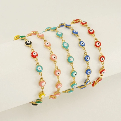 Βραχιόλι Evil Eye 18K Επιχρυσωμένο Ανοξείδωτο Ατσάλι Σμάλτο Χάντρα Τουρκικό Κόσμημα Γούρι Για Γυναίκες Ρυθμιζόμενο
