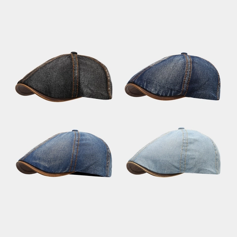 Vintage Gewaschener Denim Newsboy Hut Schiebermütze Baumwolle Mit Kunstlederbesatz Kontrastnähten Verstellbar Retro Accessoires
