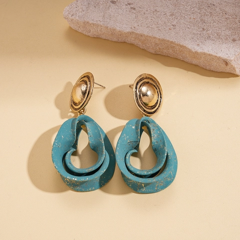 Retro Bohemian Drop Dangle Ohrringe Strukturierte Blaugrüne Harz Legierung Mit Silber Ohrstecker Einzigartiger Schmuck