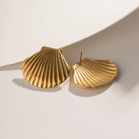 Sint-Jacobsschelp Knopoorbellen 18K Verguld Roestvrij Staal Elegant Minimalistisch Strand Vakantie Stijl Voor Vrouwen