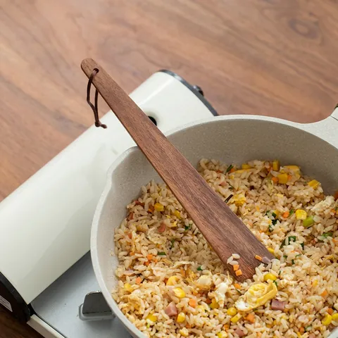 Acacia Wood Spatula Non-Stick Cooking Turner With Leather Hanging Strap For Outdoor Camping Kitchen Heat Resistant