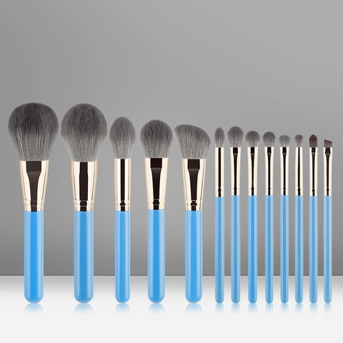 Set Di Pennelli Da Trucco Professionali Setole In Fibra Sintetica Morbida Cipria Fondotinta Ombretto Strumenti Per Sfumare Manico In Legno Celeste