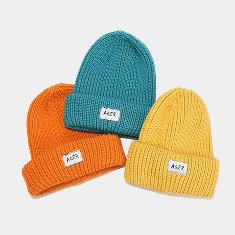 Grofgebreide Beanie Muts Winter Dik Warm Slouchy Skull Cap Met Decoratieve Letter Patch Voor Dames