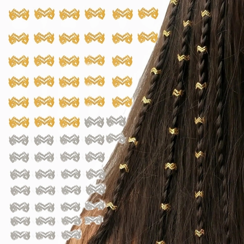 Metal Braid Rings Wave Shape Hollow Hair Cuffs Dreadlock Hair Decoration For Styling Accessories Gold Silver