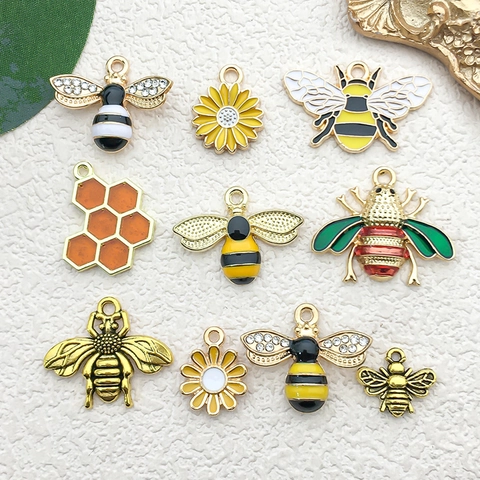 Charms DIY Abeille Fleur Nid Abeille En Émail Pendentifs En Alliage Zinc Pour Fabrication Bijoux Accessoires Bracelet Collier