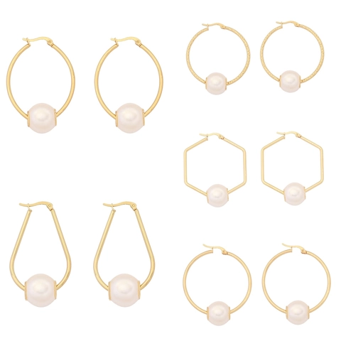 Stainless Steel Geometric Artificial Pearl Earrings Women Gold Plated Minimalist Elegant Hexagon Round Water Drop Oval Jewelry