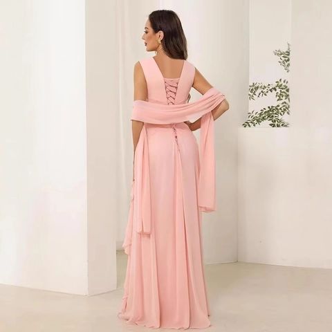 Elegantes Chiffon Abendkleid V Ausschnitt Ärmellos Rüschen Formelles Kleid Hochzeitsgast Party Mit Passendem Schal