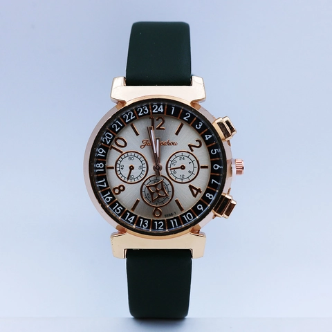 Montre À Quartz Pour Femme Boîtier En Alliage Bracelet En Cuir PU Trois Yeux Décoratifs Échelle Temporelle Chic