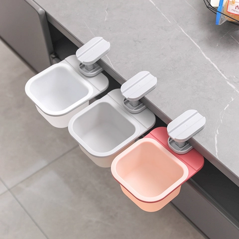 Multi Functional Desktop Trash Can Clip On Storage Box Rotating Hideable Plastic Waste Bin For Kitchen Office Dining Table
