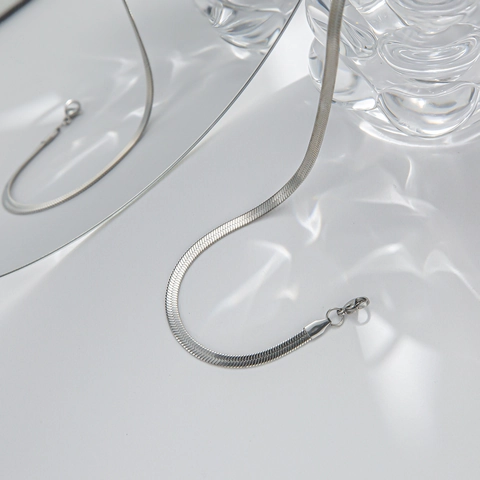 Herringbone Necklace Titanium Steel Flat Snake Bone Chain Minimalist Jewelry For Women Silver Tone