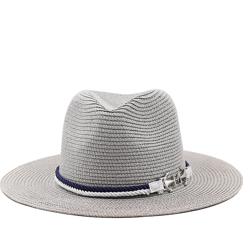 Cappello Fedora Panama In Paglia Tesa Larga Corda Ancora Nautica Estate Spiaggia Protezione Solare Uomo Donna